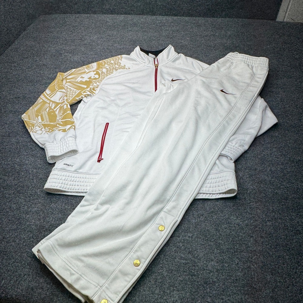 Nike Tracksuit Mens Large Medium White Basketball Warm Up Jacket Pants NYC Set
